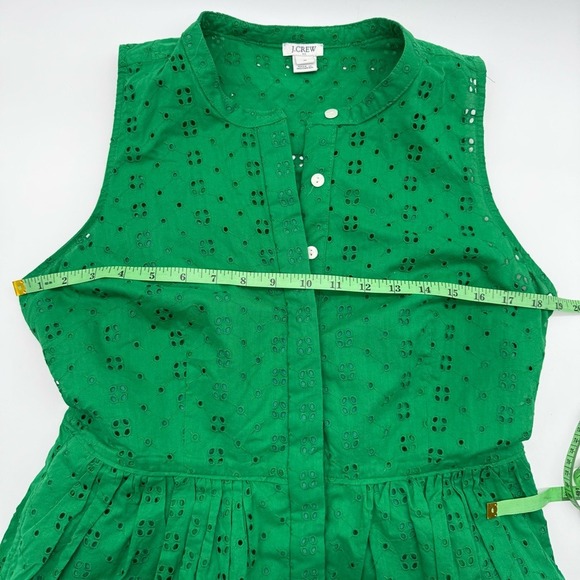 J. Crew Kelly Green Cotton‎ Button Eyelet Sleeveless Midi Dress w/Pockets Medium - Picture 6 of 12